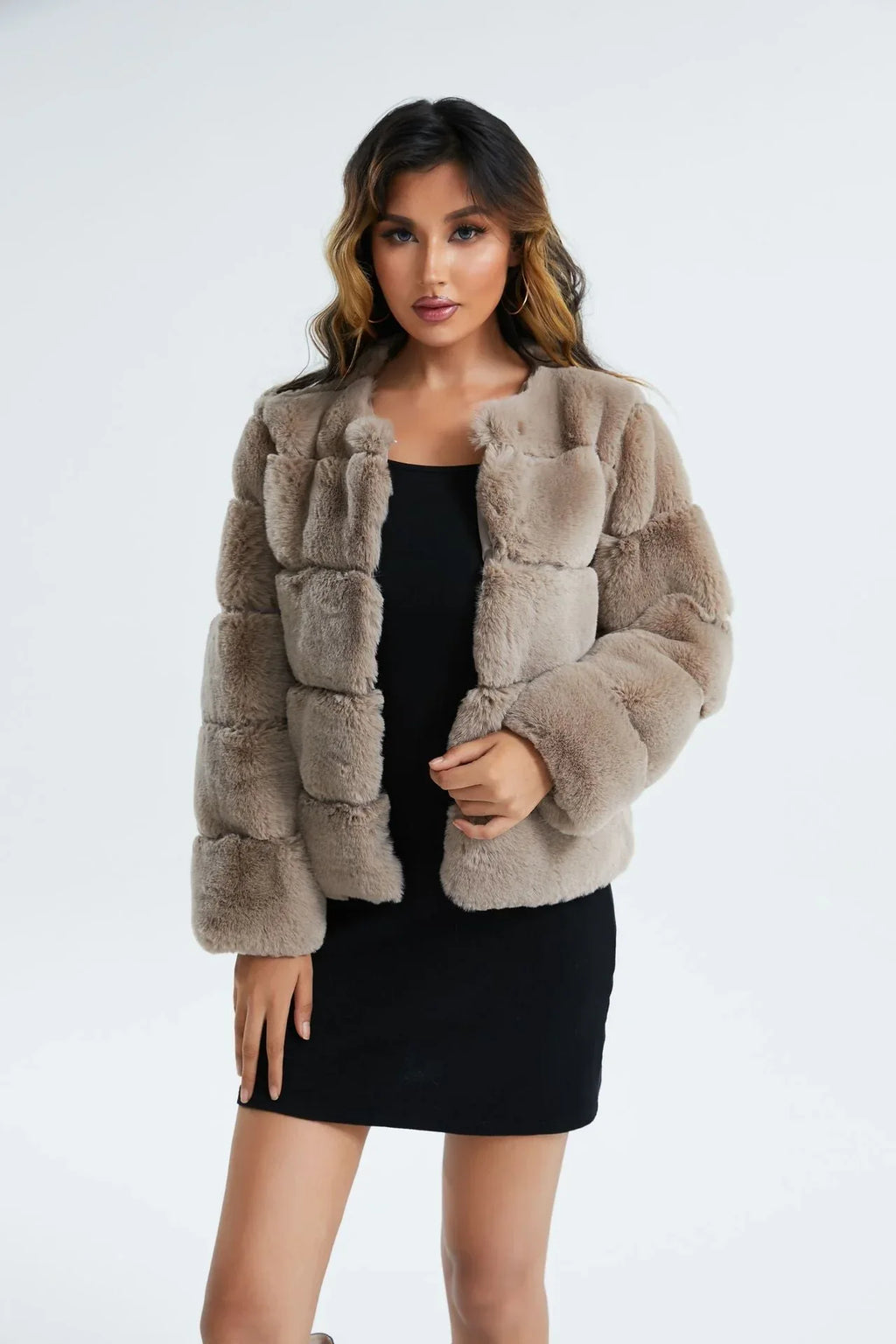 Blush Pink Faux Fox Fur Paneled Jacket - View 6 | TEVQA