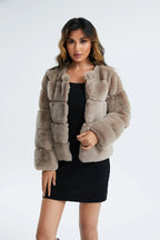 Blush Pink Faux Fox Fur Paneled Jacket - View 6 | TEVQA