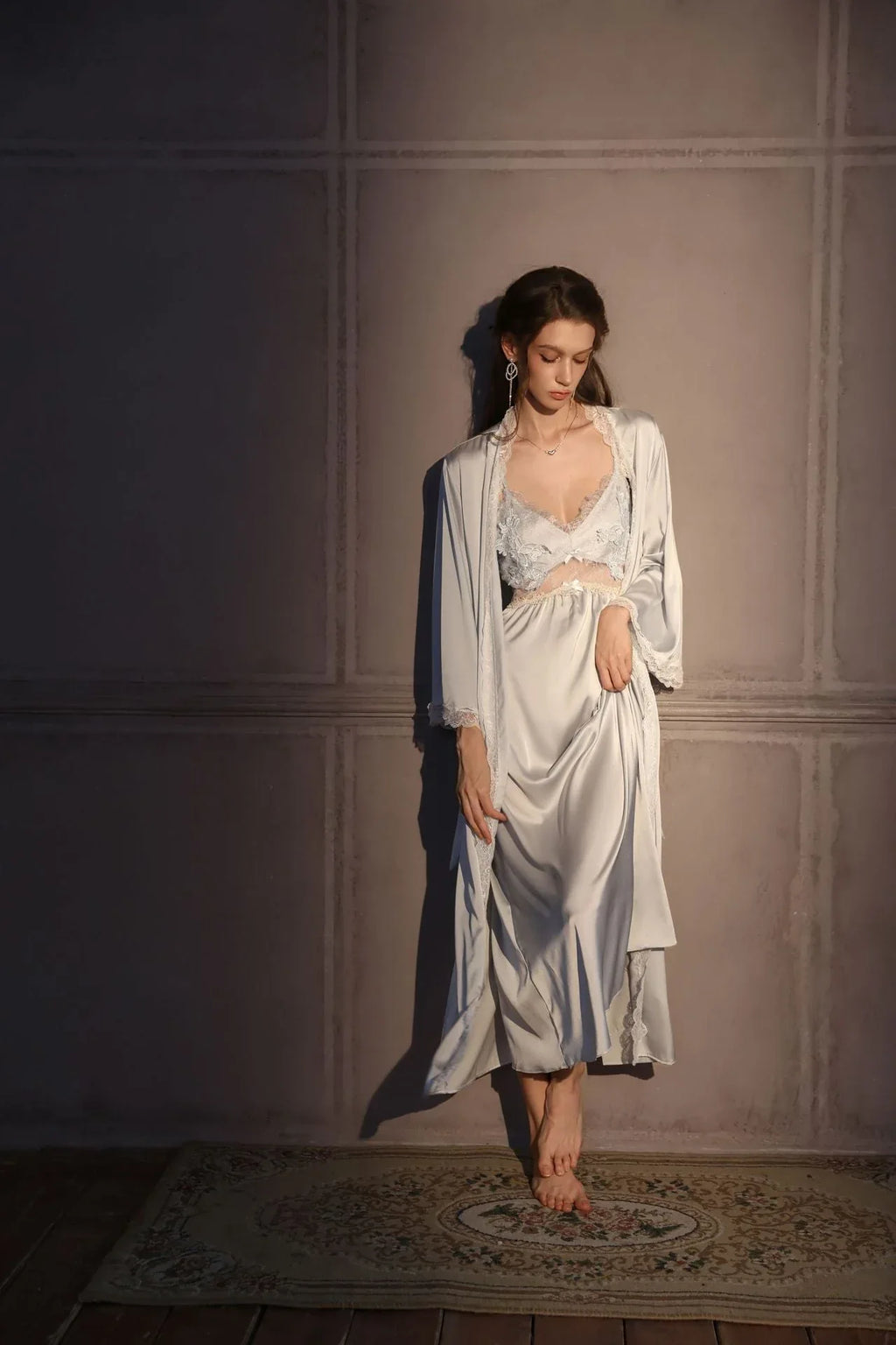 Satin Lace Trim Slip Dress - View 12 | TEVQA