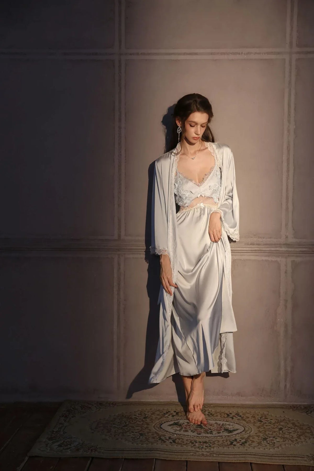 Satin Lace Trim Slip Dress - View 12 | TEVQA