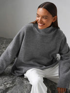 Oversized Ribbed Knit Turtleneck Sweater - View 14 | TEVQA
