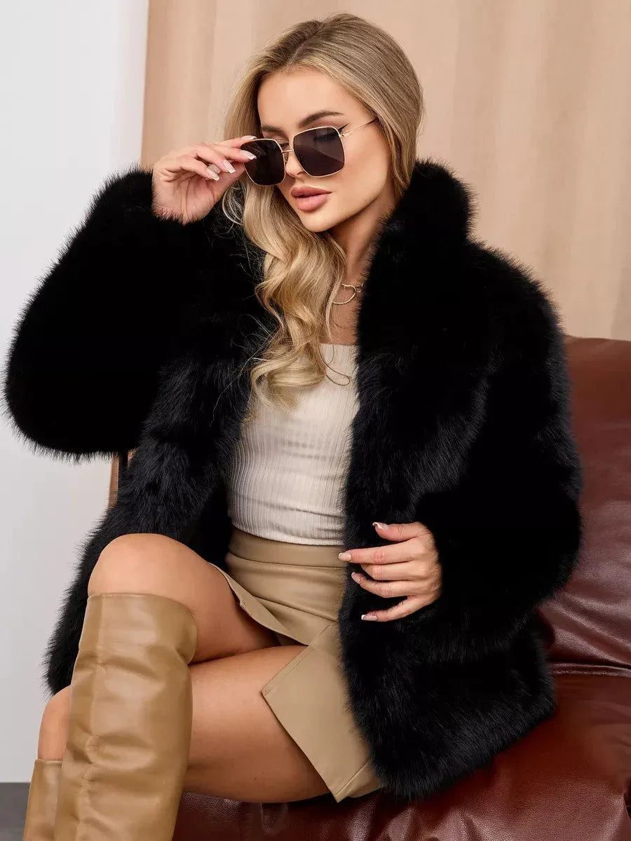 Champagne Cloud Faux Fox Fur Jacket - TEVQA