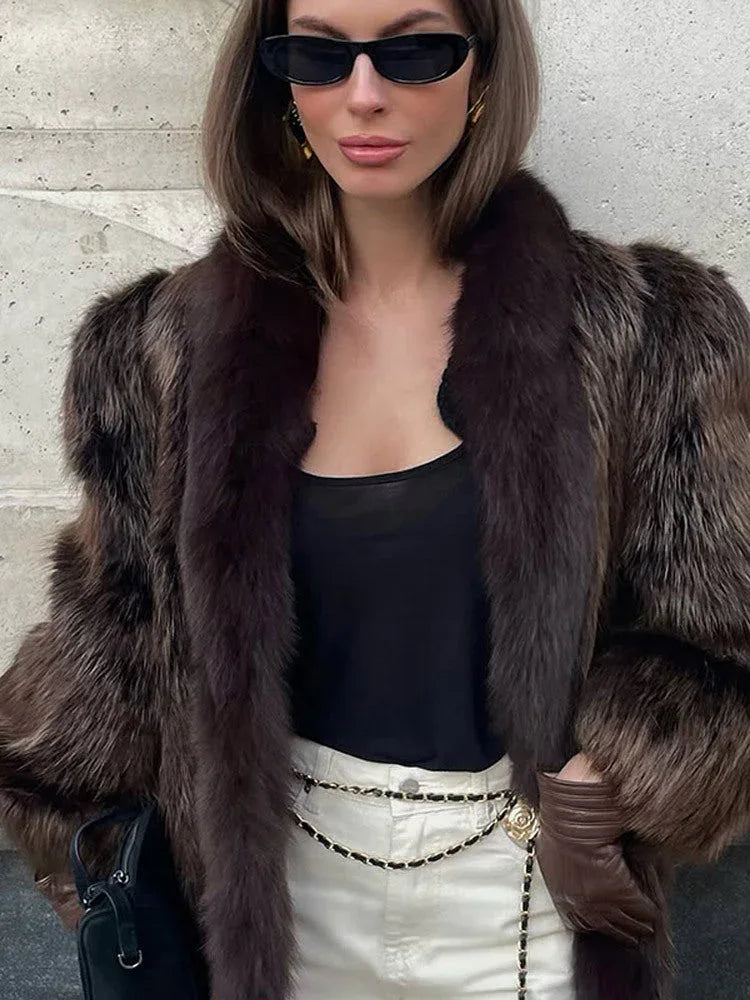 Espresso Faux Fur Long Coat - View 6 | TEVQA