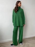 Turtleneck & Wide Leg Knit Two-Piece Set - TEVQA