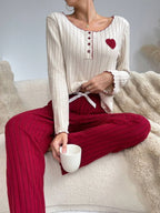 Ribbed lounge set with heart patch - View 27 | TEVQA
