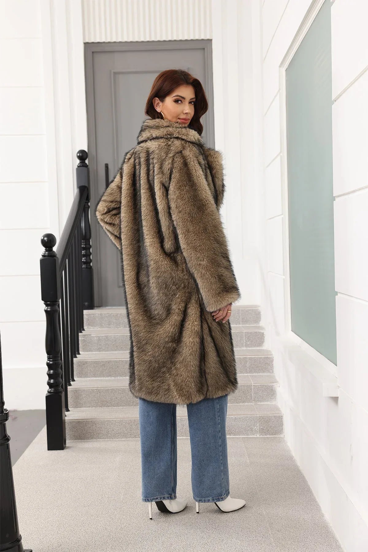 Long Faux Fur Lapel Coat - View 22 | TEVQA