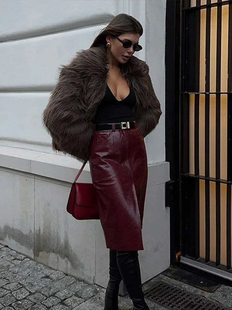 dark taupe shaggy faux fur jacket - View 9 | TEVQA