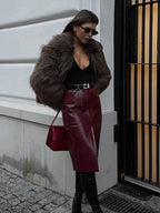dark taupe shaggy faux fur jacket - View 9 | TEVQA