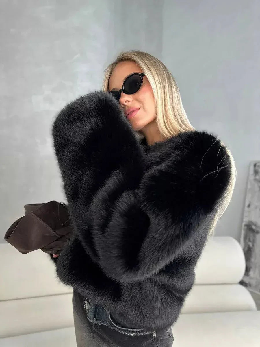 Snow Angel White Faux Fur Cropped Jacket - TEVQA