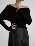 Fold-Over Off-Shoulder Ribbed Knit Top - View 9 | TEVQA