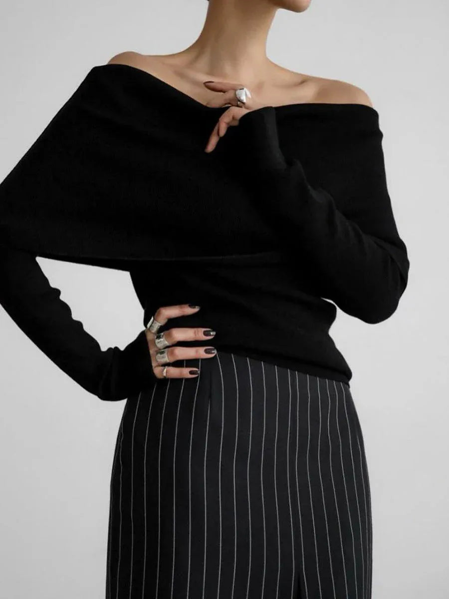 Fold-Over Off-Shoulder Ribbed Knit Top - View 9 | TEVQA