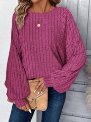 Ribbed Batwing Sleeve Knit Top - View 8 | TEVQA