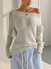 Versatile Off-Shoulder Ribbed Knit Sweater