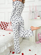 Ribbed Heart Print Pajama Set - View 8 | TEVQA