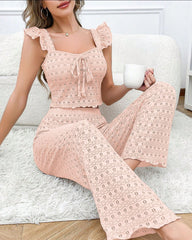 Red Eyelet Ruffle Pajama Set