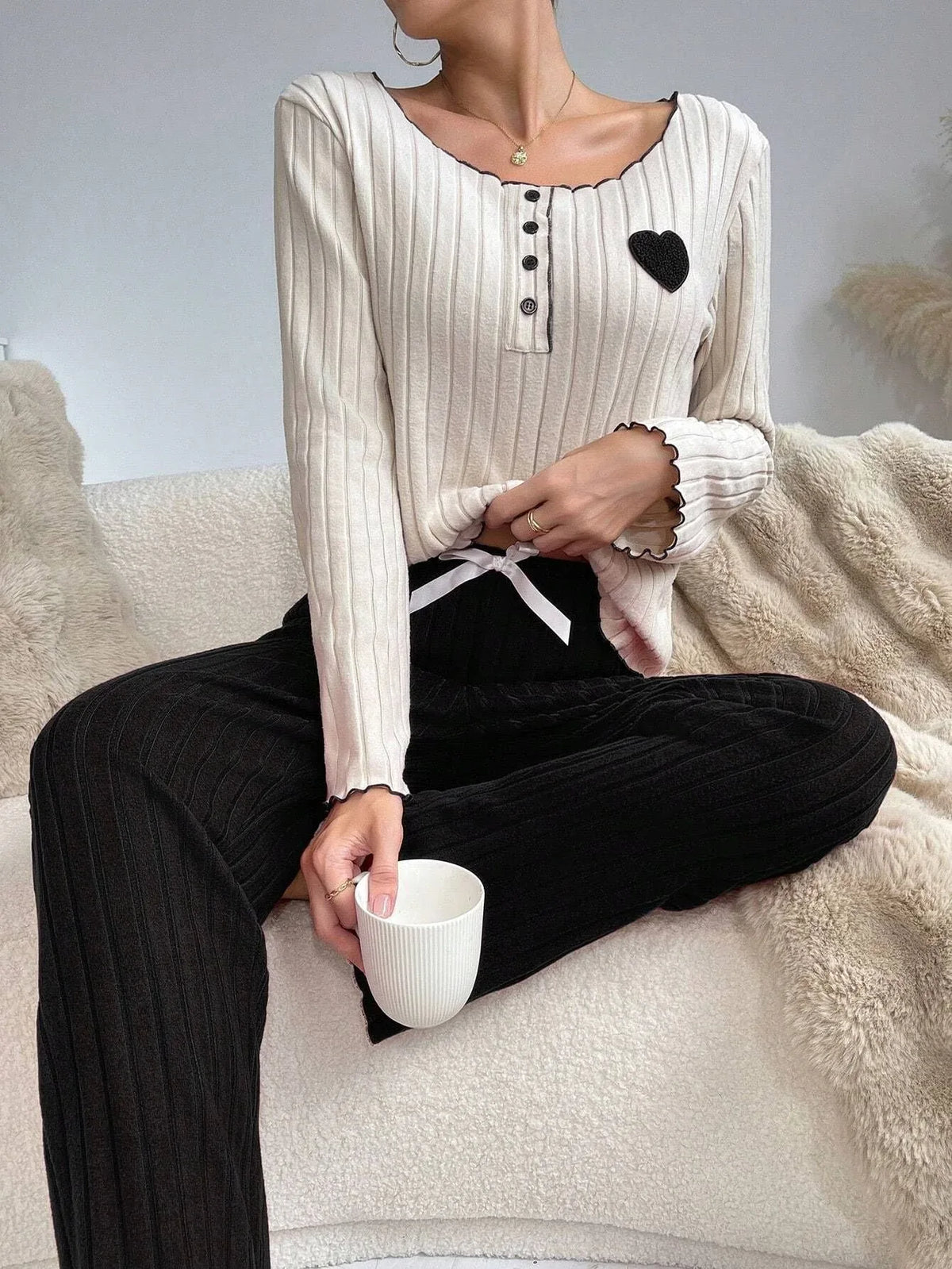 Ribbed lounge set with heart patch - View 26 | TEVQA