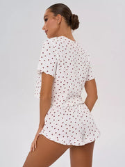Ditsy Heart Print Ribbed Tee & Shorts Set