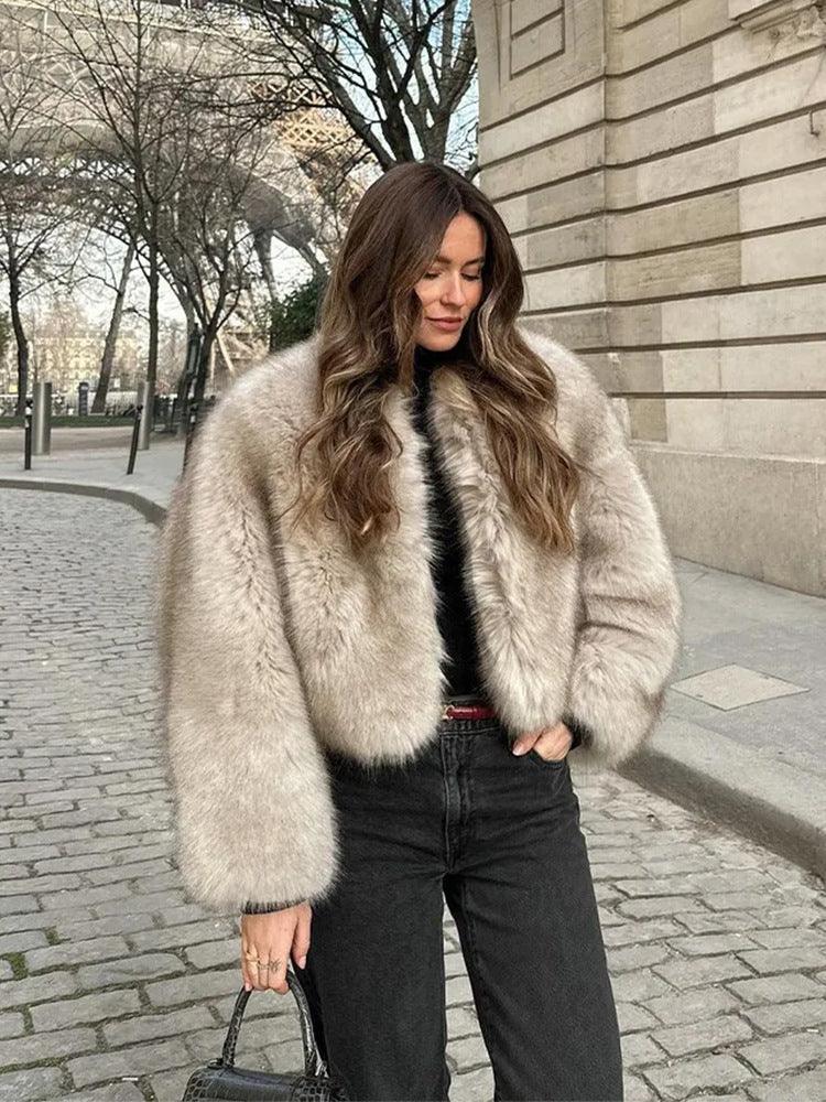 Shaggy faux fur cropped jacket - View 6 | TEVQA