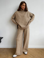 Turtleneck & Wide Leg Knit Two-Piece Set - TEVQA