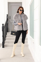 Oversized Lapel Faux Fur Vest - View 6 | TEVQA