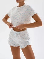 Ditsy Heart Print Ribbed Tee & Shorts Set - View 26 | TEVQA
