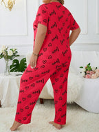 Plus Size "Love" Script Pajama Set - View 6 | TEVQA