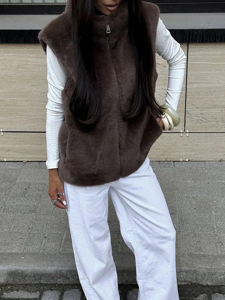 Faux Fur Zip-Up Vest | Shop Sleeveless Gilet Secondary image