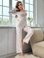 Ditsy floral ribbed henley pajama set - View 14 | TEVQA