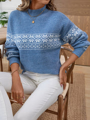 Festive Nordic Snowflake Mock Neck Sweater