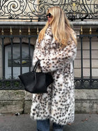 Vintage Leopard Print Long Faux Fur Coat - TEVQA
