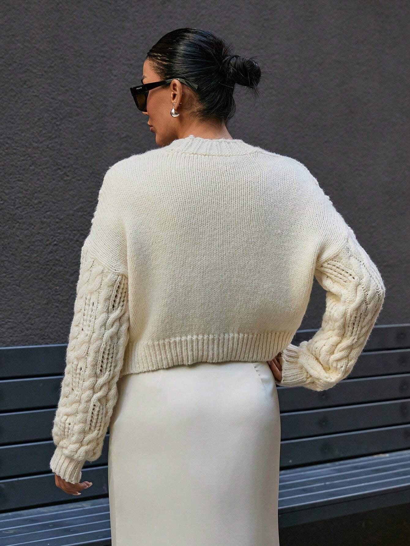 Vintage Vanilla Cable Knit Cardigan - TEVQA