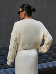 Vintage Vanilla Cable Knit Cardigan - TEVQA