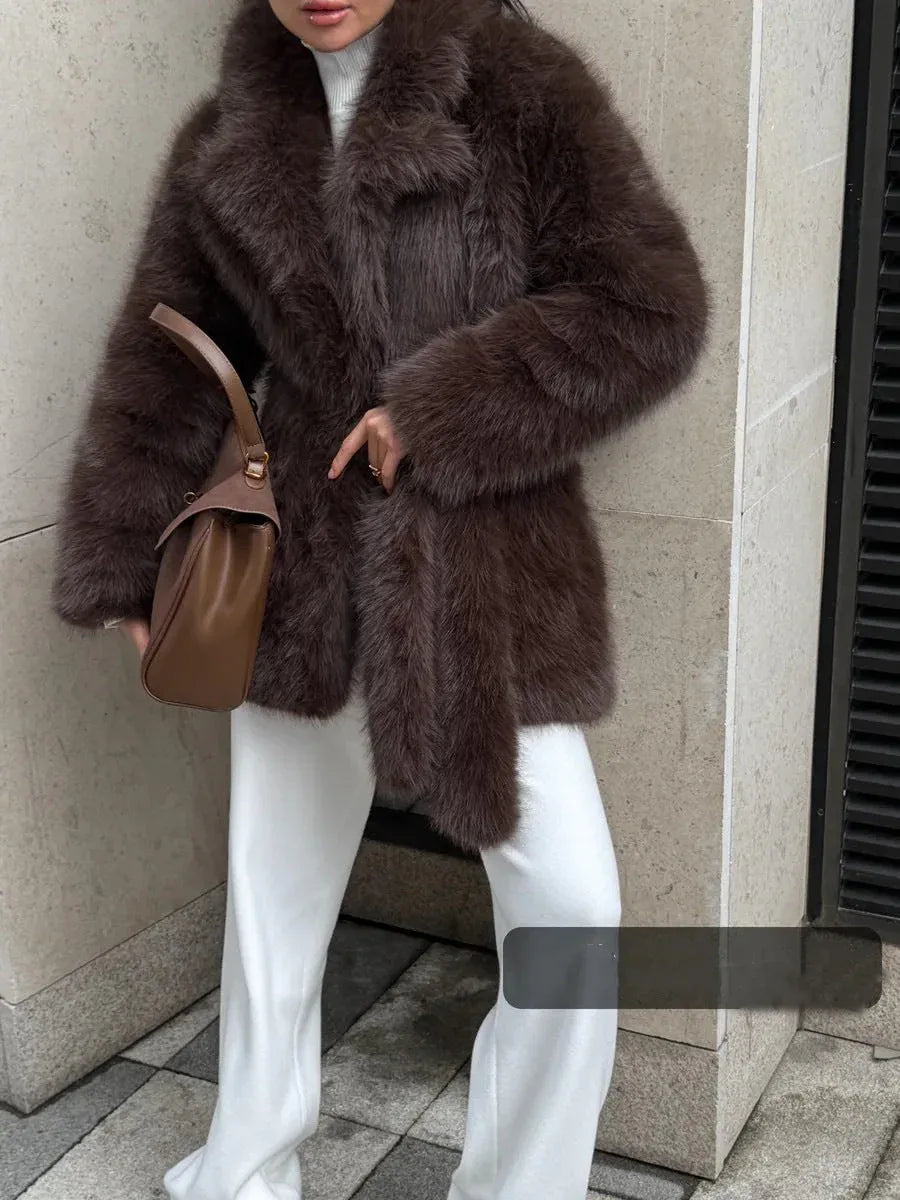 Vail Après-Ski Mid-Length Faux Fox Fur Coat - TEVQA