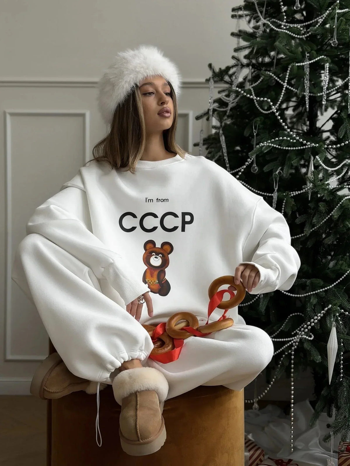 Vintage Red 'I'm from CCCP' Misha Bear Sweatshirt - TEVQA