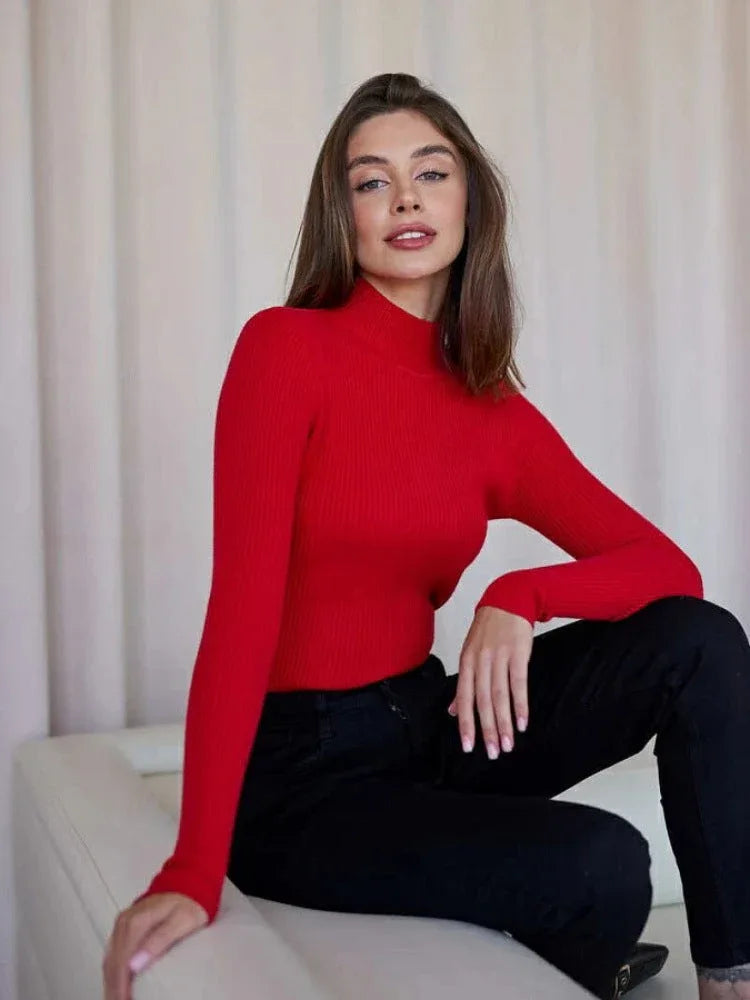 Soft Ribbed Mock Neck Sweater - View 11 | TEVQA