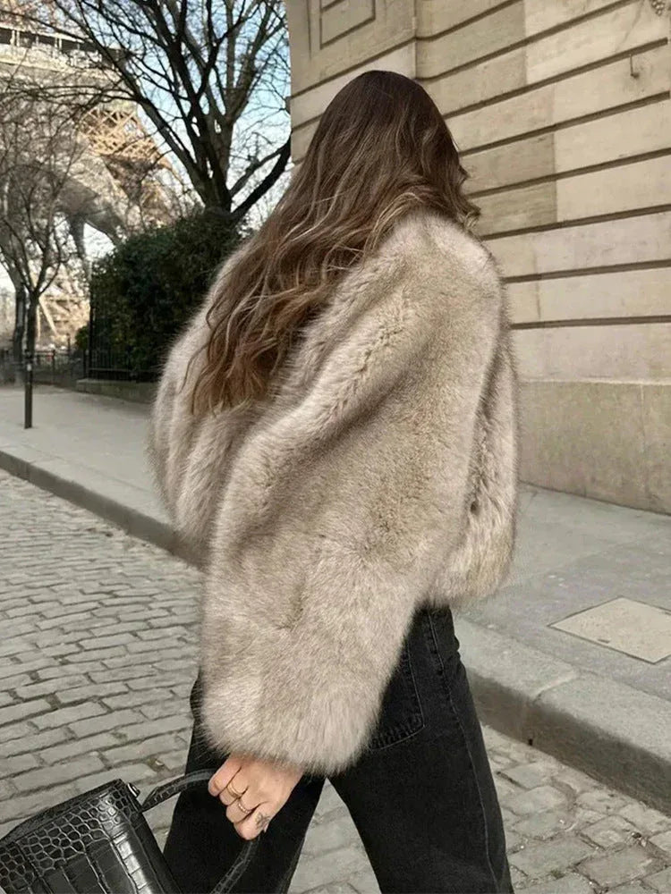 Shaggy faux fur cropped jacket - View 8 | TEVQA