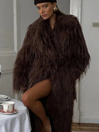 Shaggy Faux Fur Long Coat - View 7 | TEVQA