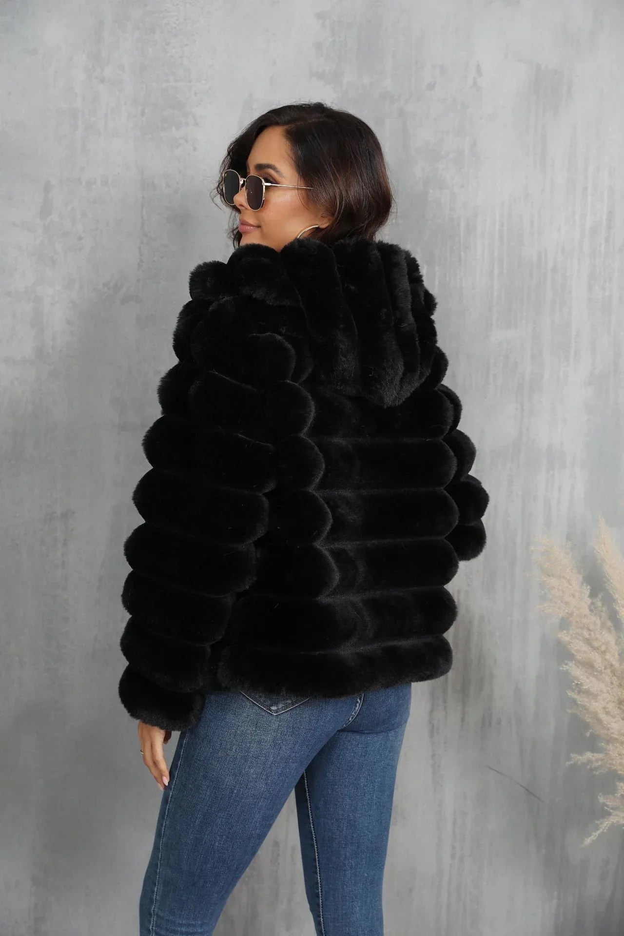 Hooded Faux Fur Bubble Jacket Secondary image