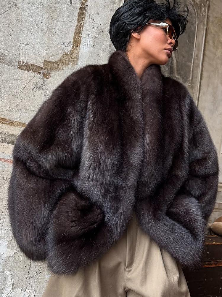 Sophisticated Deep Charcoal Plush Faux Fur Coat Secondary image