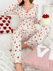 Heart Print Ribbed Pajama Set