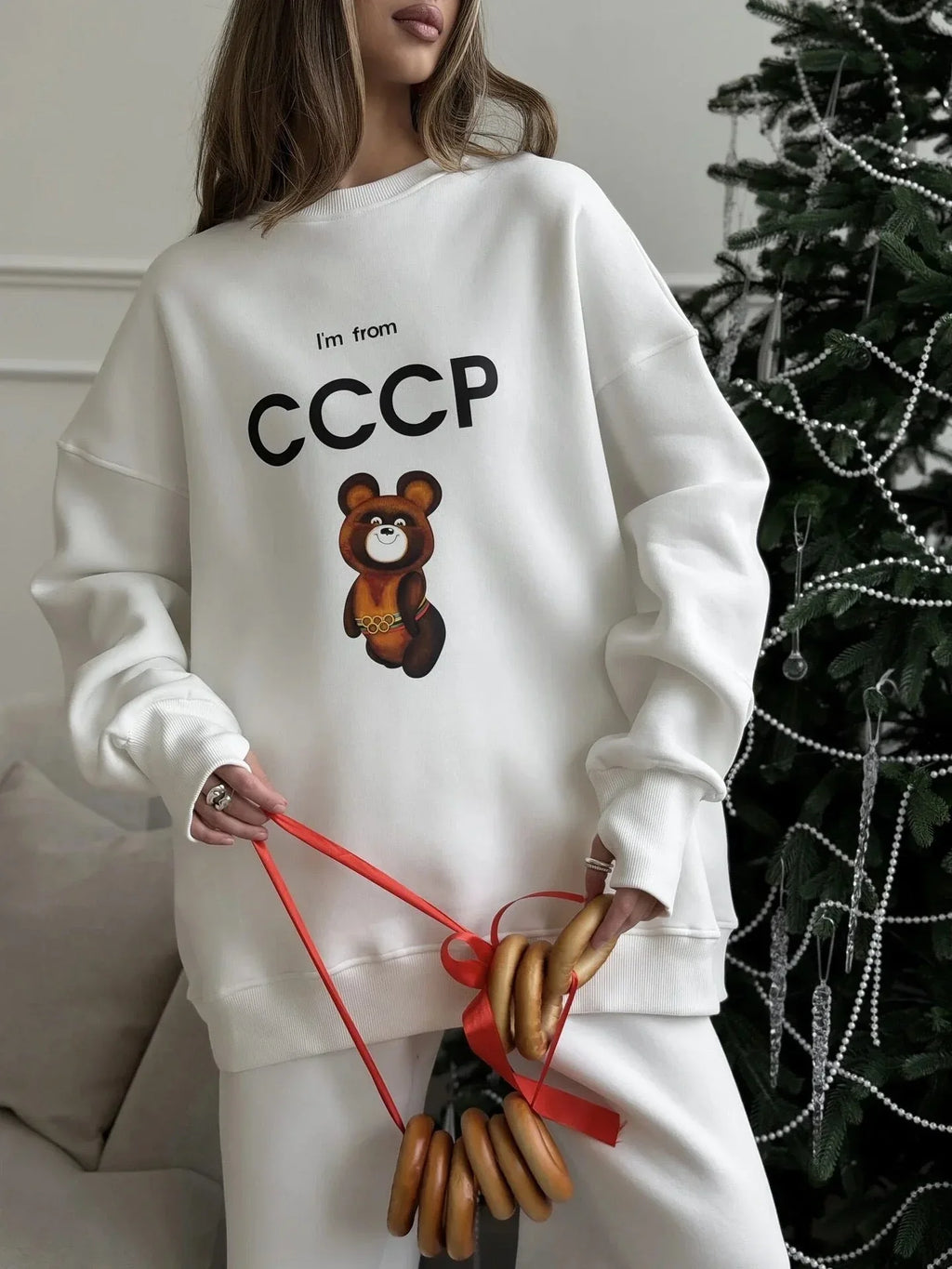 Vintage Red 'I'm from CCCP' Misha Bear Sweatshirt - TEVQA