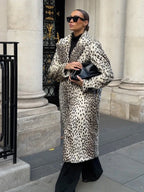 Vintage Leopard Print Faux Fur Long Coat - TEVQA