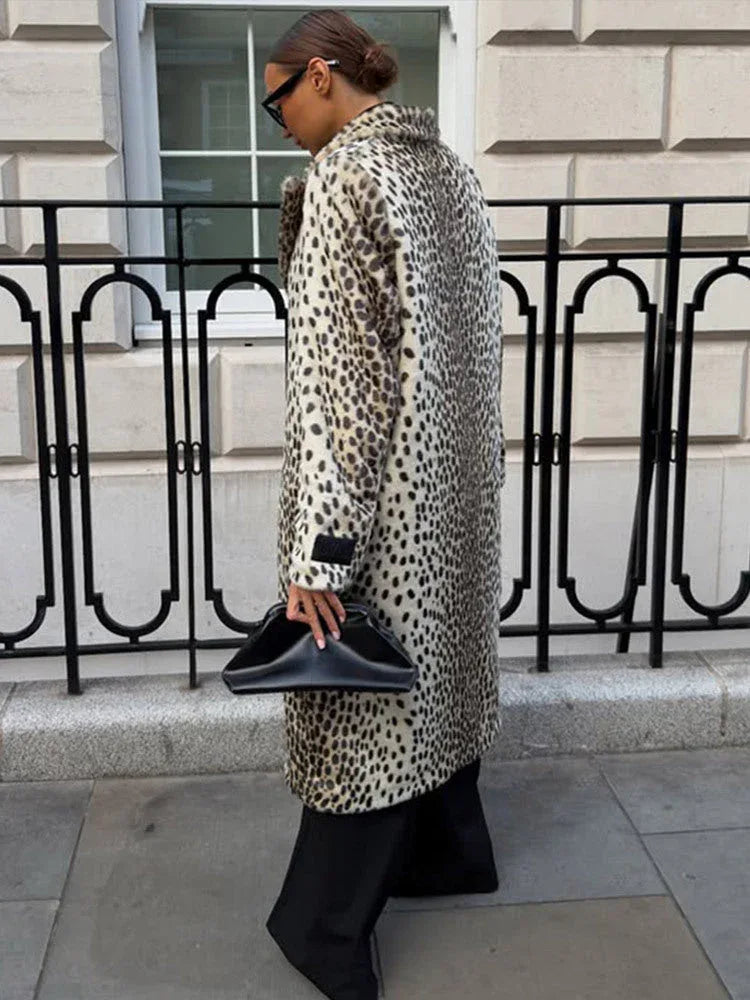Vintage Leopard Print Faux Fur Long Coat - TEVQA