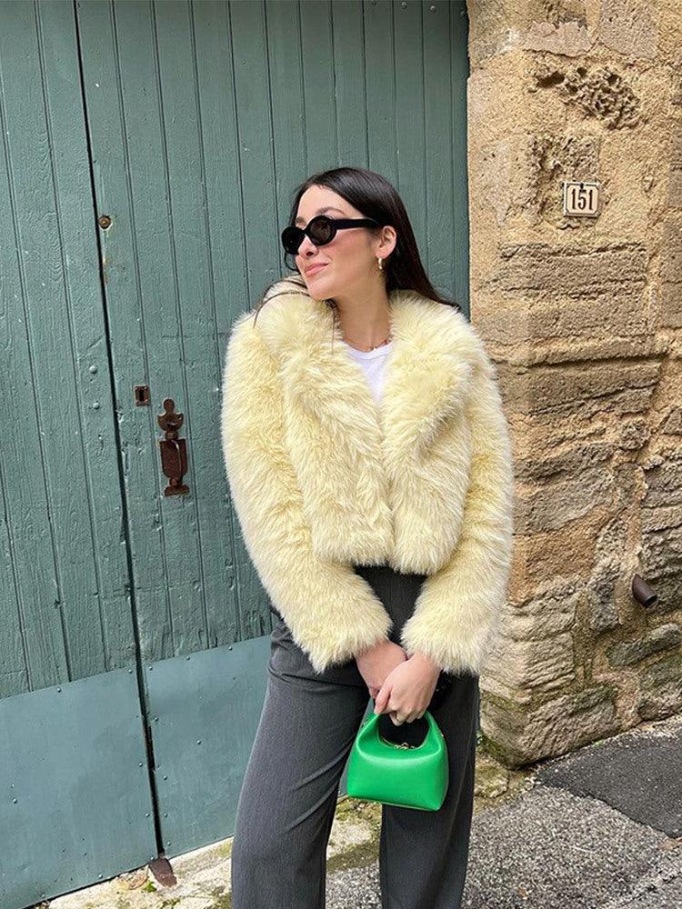 Cropped faux fur jacket with lapel collar - View 9 | TEVQA