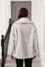 Luxe Grey Belted Faux Fur Coat - View 11 | TEVQA