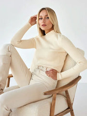Essential Soft Ribbed Mock Neck Sweater - TEVQA