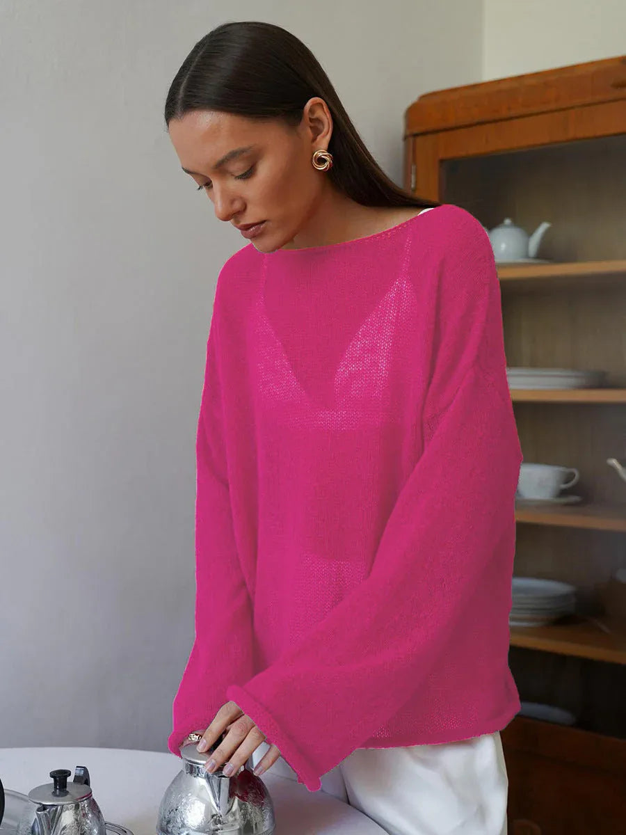 Boho Sheer Hollow Out Knit Top - TEVQA