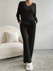Serenity Blue Ribbed Knit Lounge Set - View 7 | TEVQA