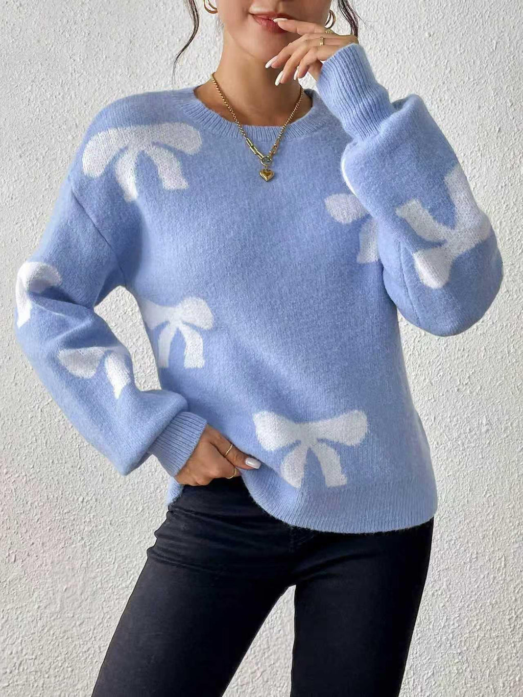 Pink Bow Knit Sweater - View 8 | TEVQA