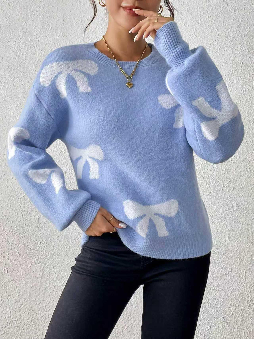Pink Bow Knit Sweater - View 8 | TEVQA